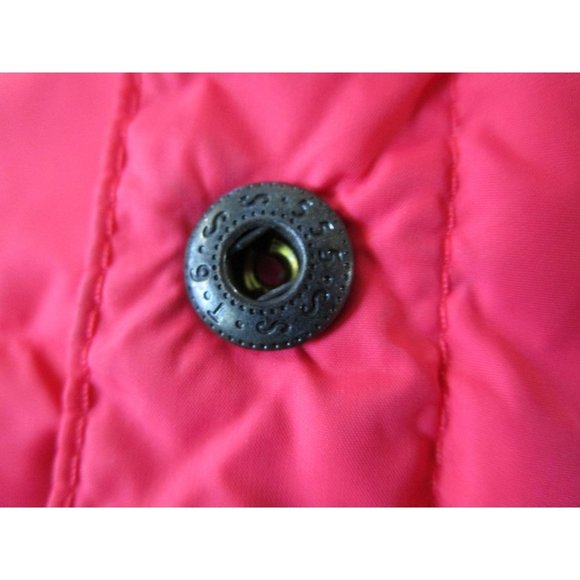 Lipstick Red Down Feather Quilted Puffer Vest Lands End Large Snap Up GUC - Picture 14 of 16